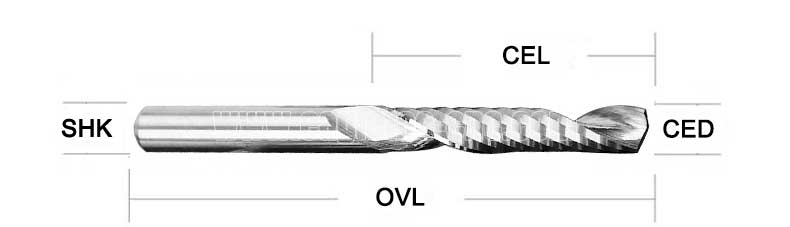 single flute spiral bit dimension sketch